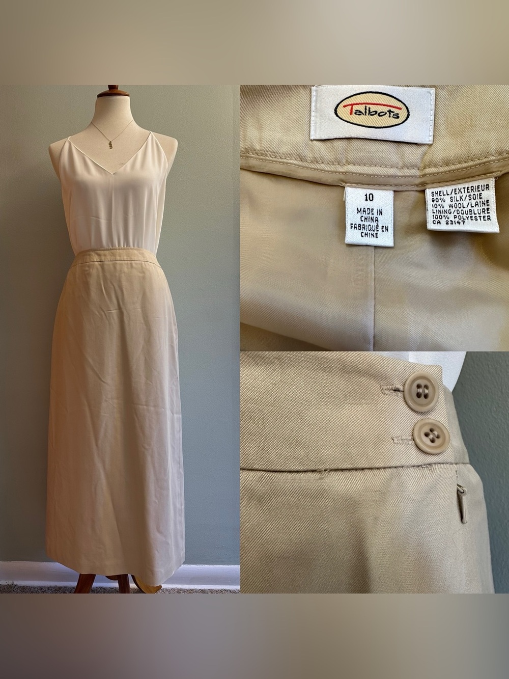 Vintage Talbots Silk Khaki Long Skirt